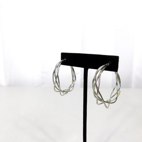 Twisted Wrapped Silver Tone Hoop Earrings - Picture 3 of 5